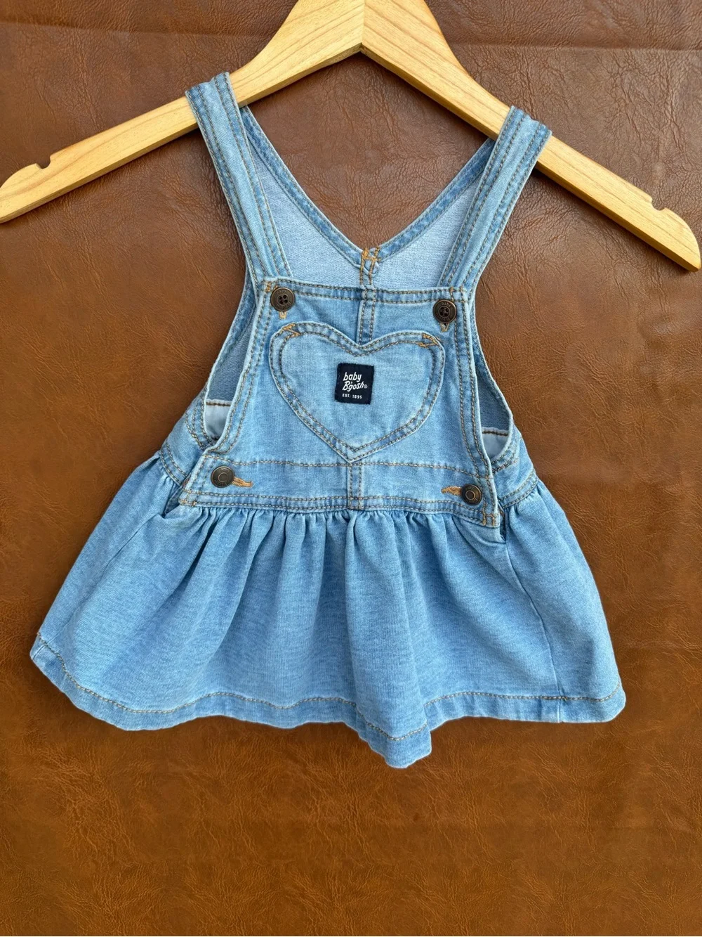 Baby B’gosh Denim Pinafore Dress 12M Heart Bib Overall Jumper